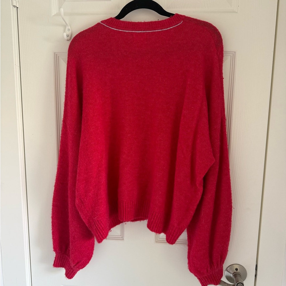 Sundry Merci Sweater XL Red Graphic Crewneck Oversized Anthropologie - Picture 9 of 9
